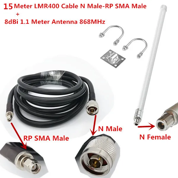 

15M LMR400 Cable+1.1M 8dBi directional 868MHz fiberglass antenna helium miners IOT LORA wan module outdoor RAK Nebra Bobcat