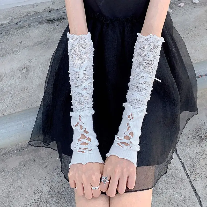 ผู้หญิงคอสเพลย์ Punk Gothic DIY สายรัด Lolita Jk ลูกไม้ Fingerless ถุงมือครีมกันแดดเสื้อผ้าอุปกรณ์เสริมตาข่ายยืดหยุ่น