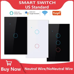 Wifi Smart Light Switch Wall Touch Switch Glass Panel Smartphone Voice Control No Neutral Wire Universal Tuya Alexa Google Home