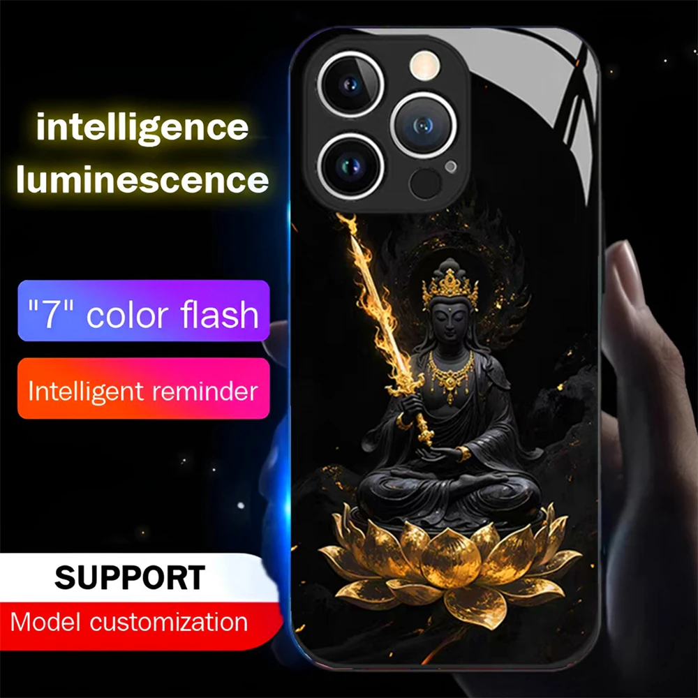 Brilliant Buddha Light LED Light Phone Case Glitter Shockproof Cover For Samsung S26 S25 S24 S23 S22 S21 S20 FE Plus Ultra