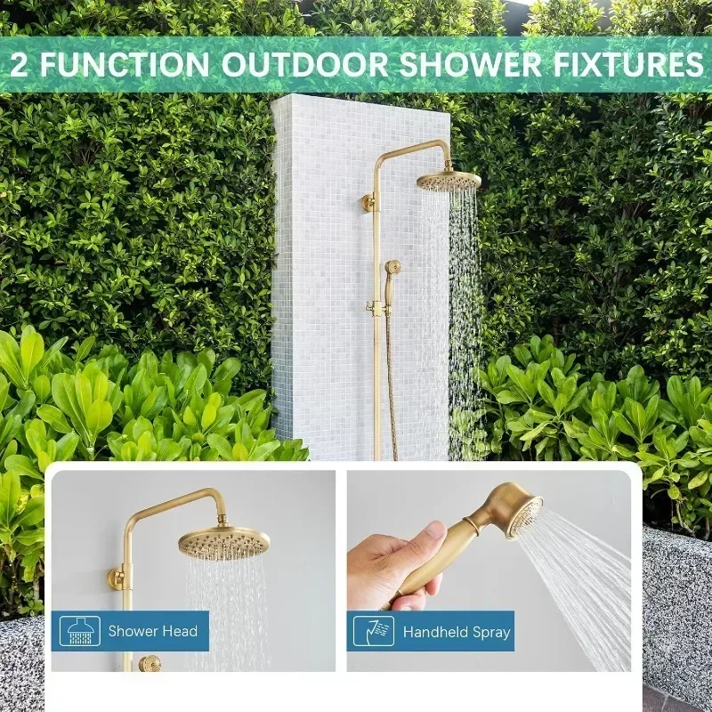 Antique Brass Shower System Bathroom Shower Faucet Set with 8 Inch Rainfall Shower Head Handheld Spray 2 Cross Handles Wall