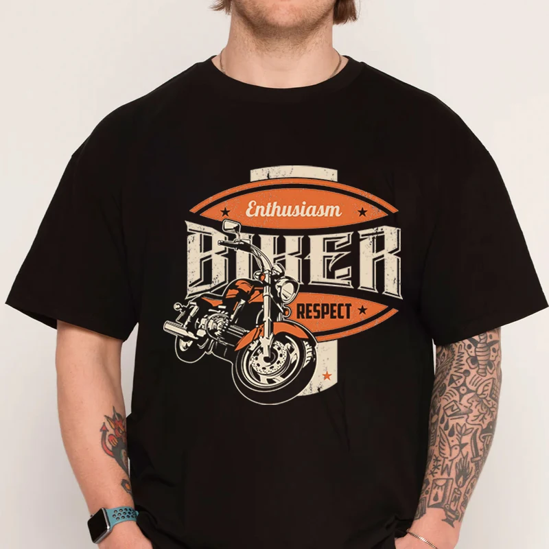 

Классическая байкерская мотоциклетная футболка из 100% хлопка с круглым вырезом, повседневная мужская футболка с коротким рукавом, футболки