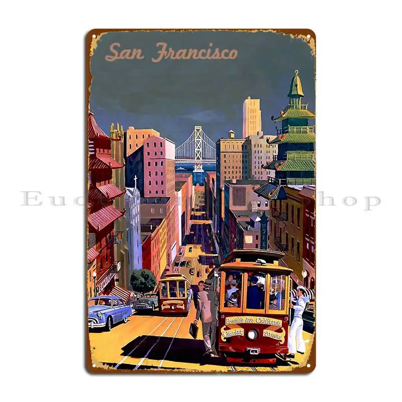 Retro San Francisco City View Metal Plaque Wall Cave Wall Pub Designing Design Painting Tin Sign Poster