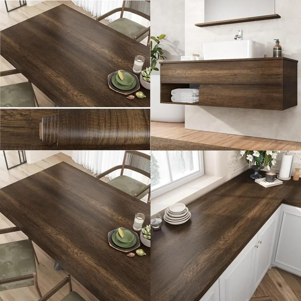 ورق اتصال خشبي عريض قابل للتقشير واللصق من خشب الجوز الداكن لأسطح الكونترتوب، ورق حائط ذاتي اللصق قابل للإزالة، مقاس 354 × 32 بوصة