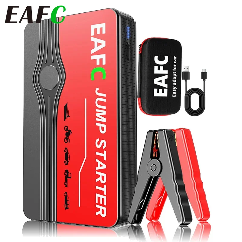 Avviatore portatile per auto EAFC, 600A, con 8 sistemi di protezione, funzione di ricarica e power bank, torcia LED SOS, booster di emergenza 12V per auto a benzina fino a 3,0 litri.