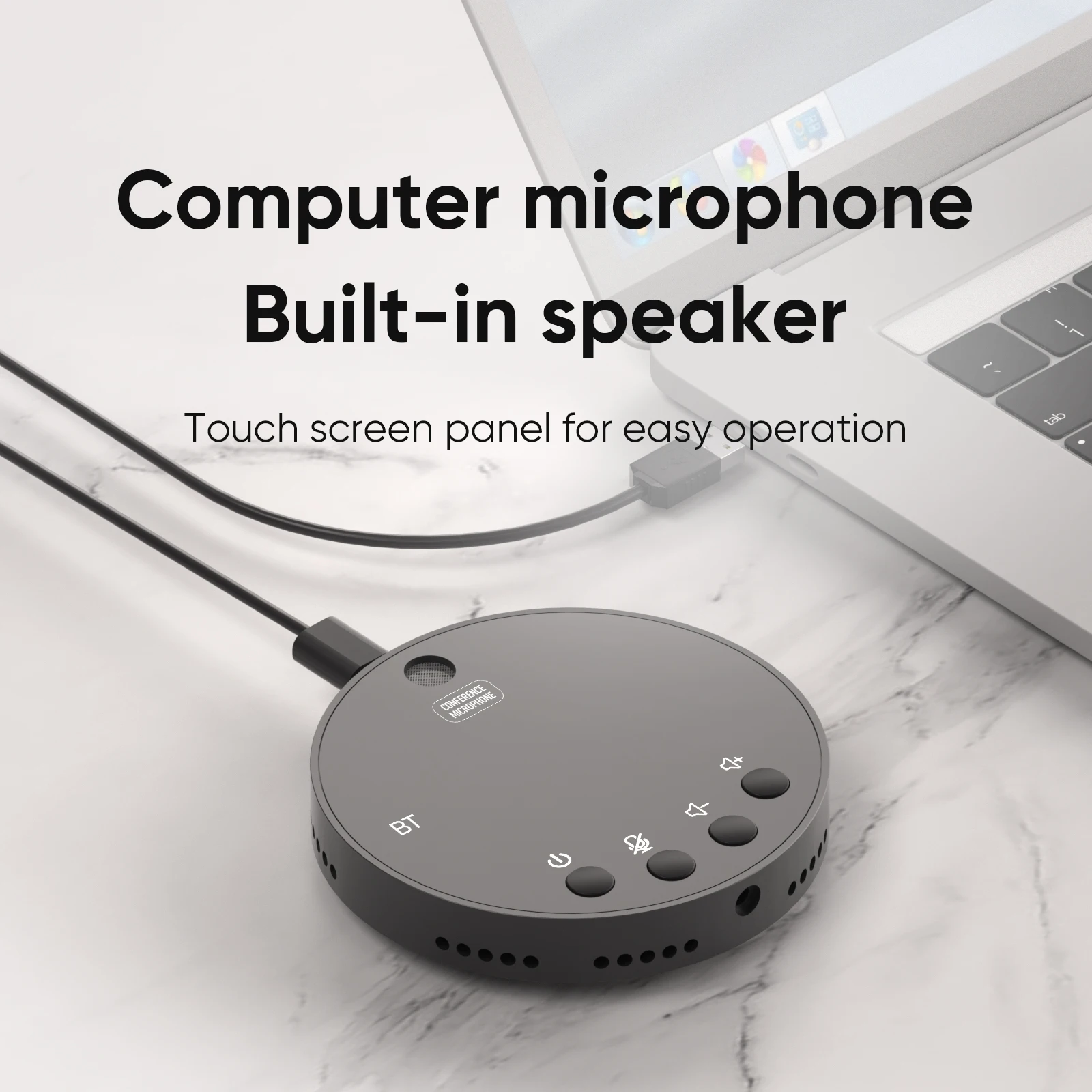 

Настольный USB-спикерфон для конференций, микрофон BT 360° ° Всенаправленный конденсаторный микрофон Plug & Play для ПК с отключением звука динамика