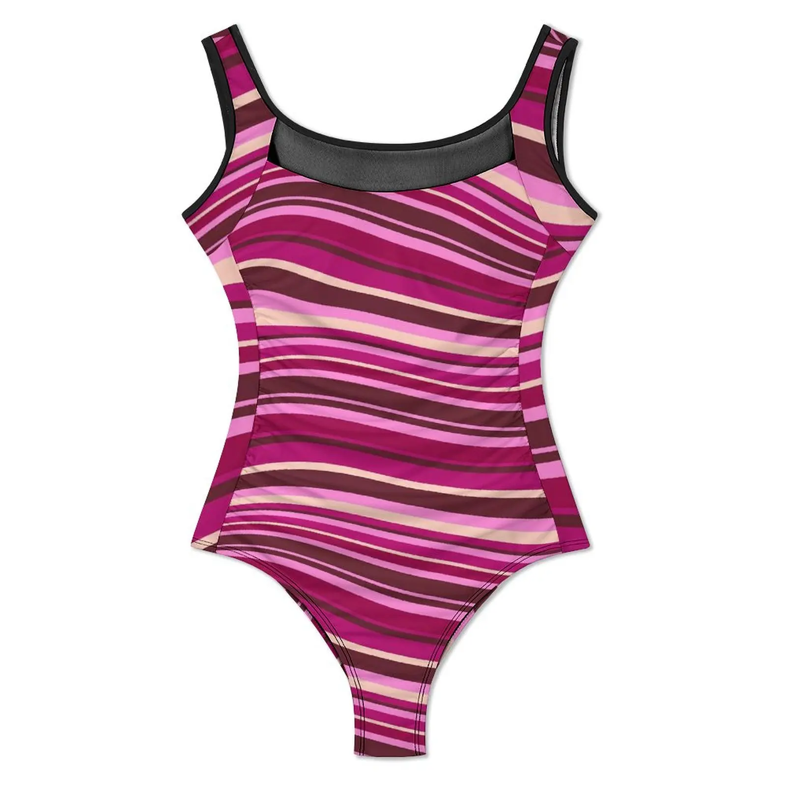 Colorful Striped Swimsuit Pink and Red Curves One-Piece Swimwear Push Up Fashion Monokini Sexy Sport Graphic Beach Outfits