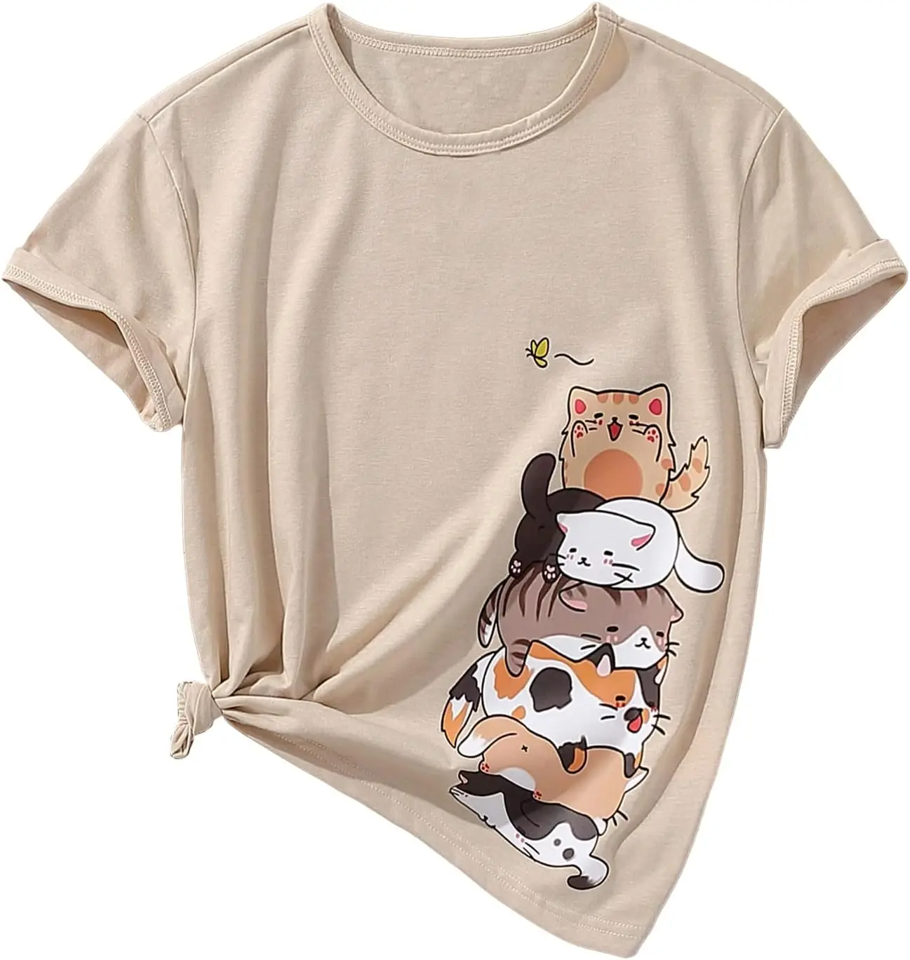 

Летняя футболка для девочек, Повседневная Милая футболка с коротким рукавом и круглым вырезом с мультяшным принтом для девочек