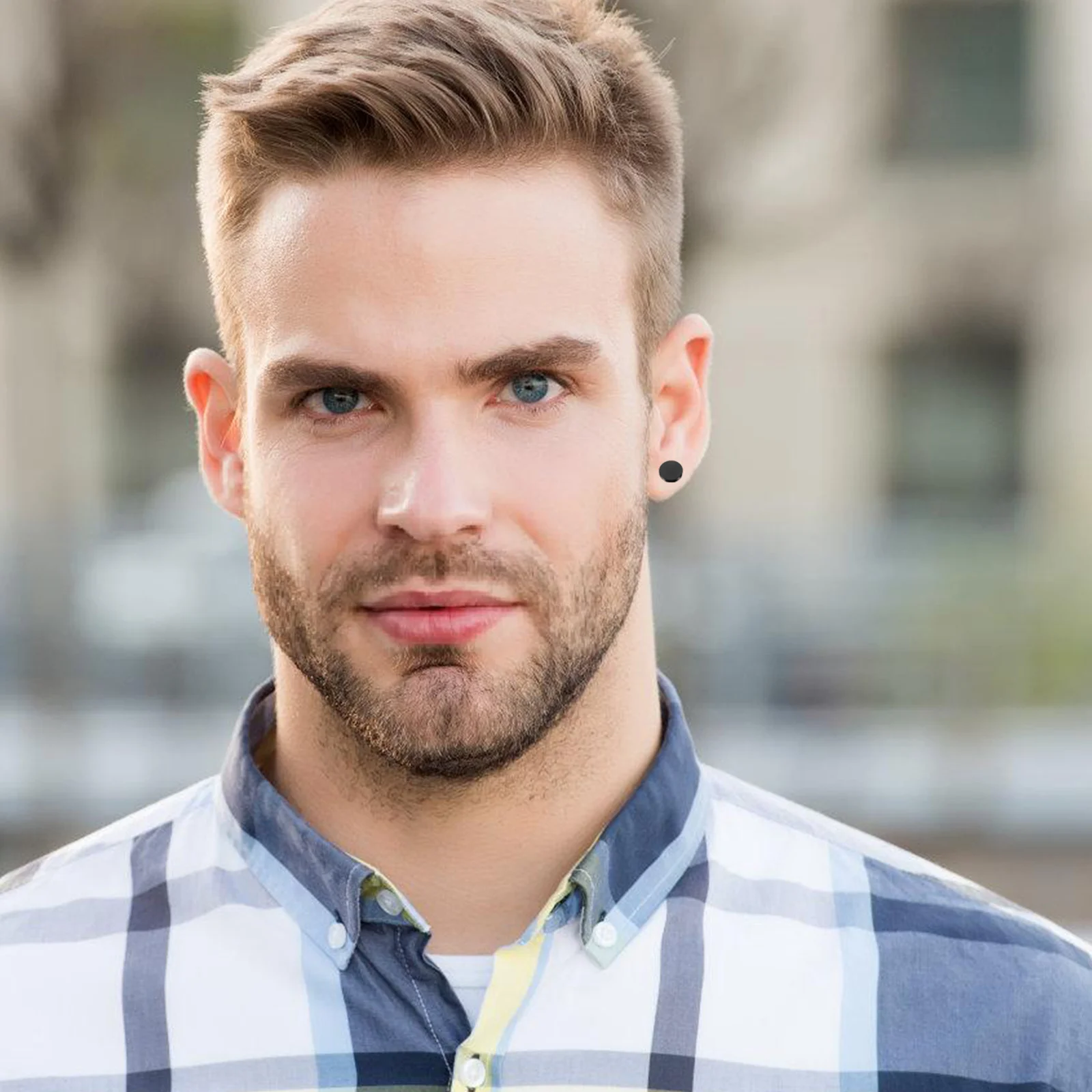 

6Pcs Punk Dumbbell Earrings Titanium Steel Matte Black Studs for Men Barbell Shaped Ear Jewelry Bold Street Style Gift