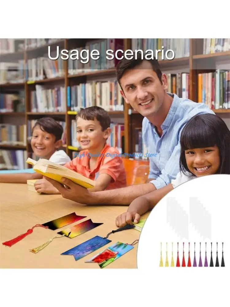 

U2JE 12 Pcs Rectangular Acrylic Bookmarks Blank Bookmarks Set with Colourful Tassels Aesthetic Bookmarks Craft Bookmarks