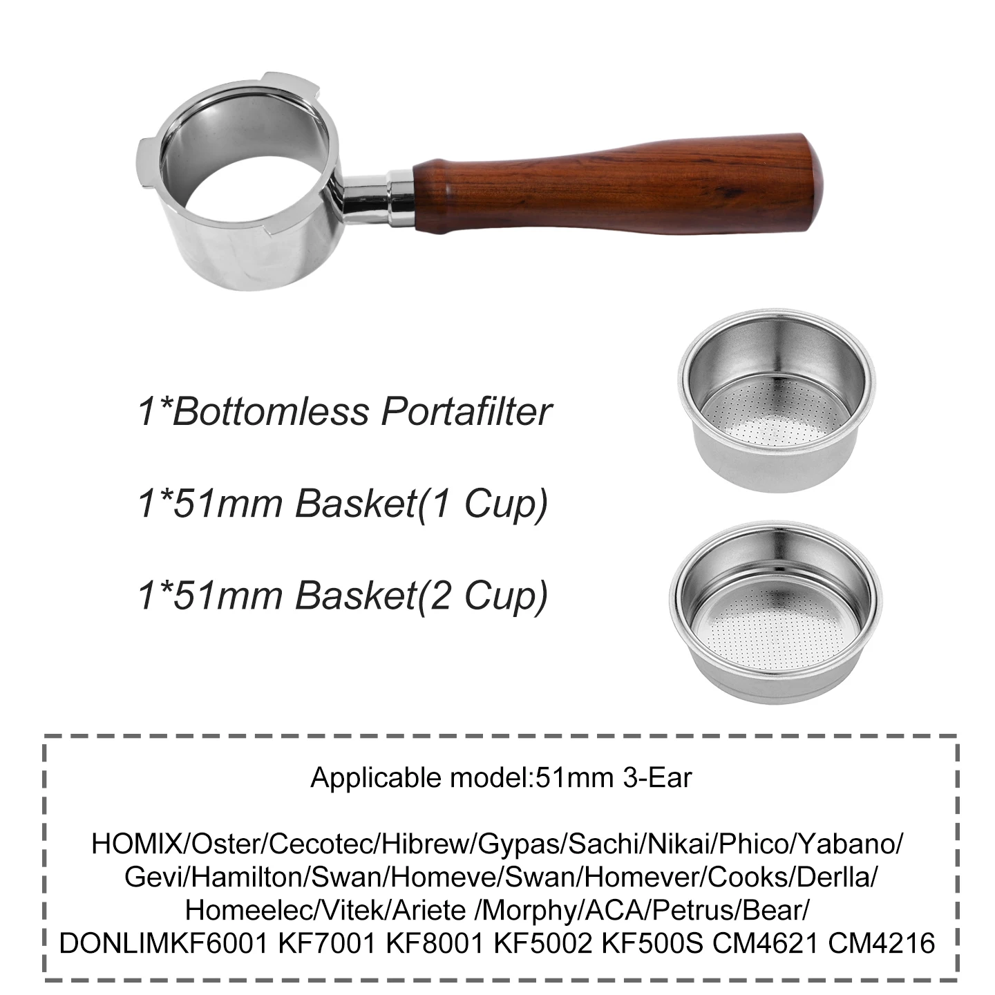 Kaffee-Siebträger ohne Boden, 51 mm, für Homix H11 Oster Cecotec Hibrew 1 2Cup, Ersatzfilterkorb, Espresso-Maschinen-Zubehör