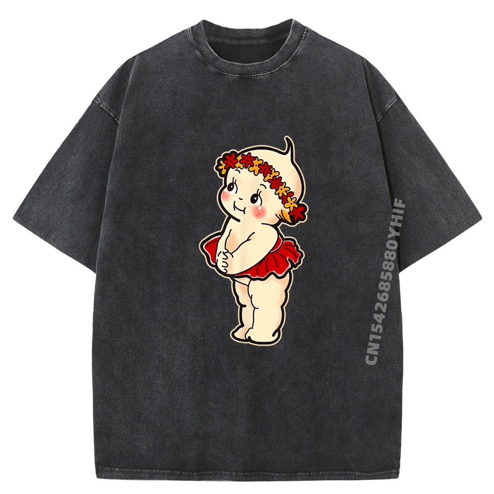 

Kewpie Baby Flower Child Tops & Tees Latest Round Neck Printed Tshirt Comfortable Mens Washed T-shirts For Men