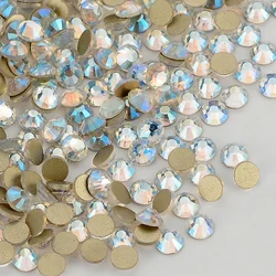 SS3-SS50 Blue Moonlight Glass Flatback strass Glitter Round Golden Bottom colla su pietre di cristallo per la decorazione del vestito in tessuto