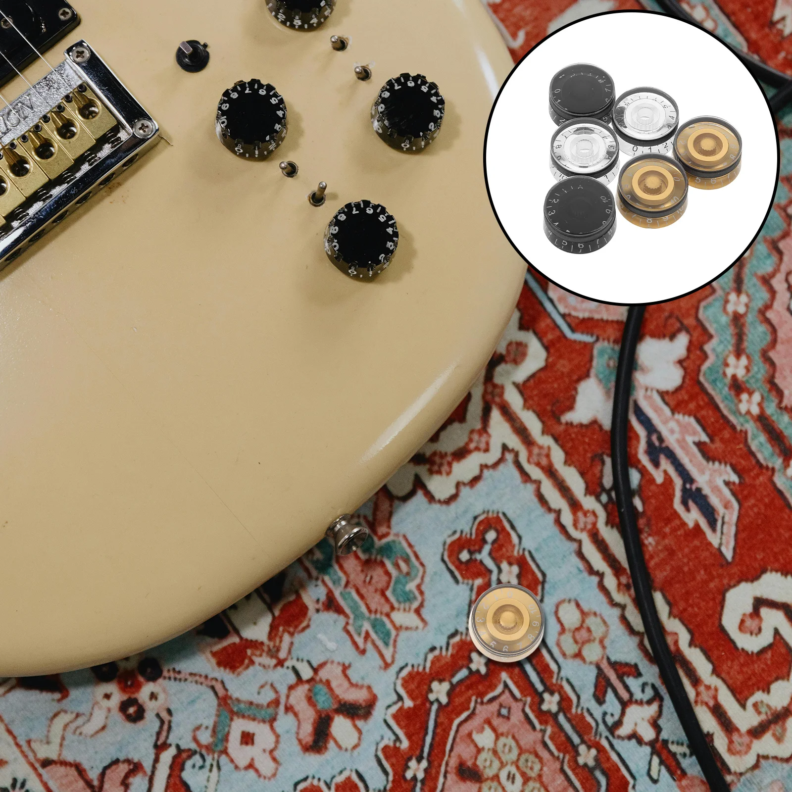 

6Pcs Electric Guitar Accessories Plastic Control Knobs 0.98 Inch Dome Volume Tone Adjustment Replacement Parts for Guitar Bass