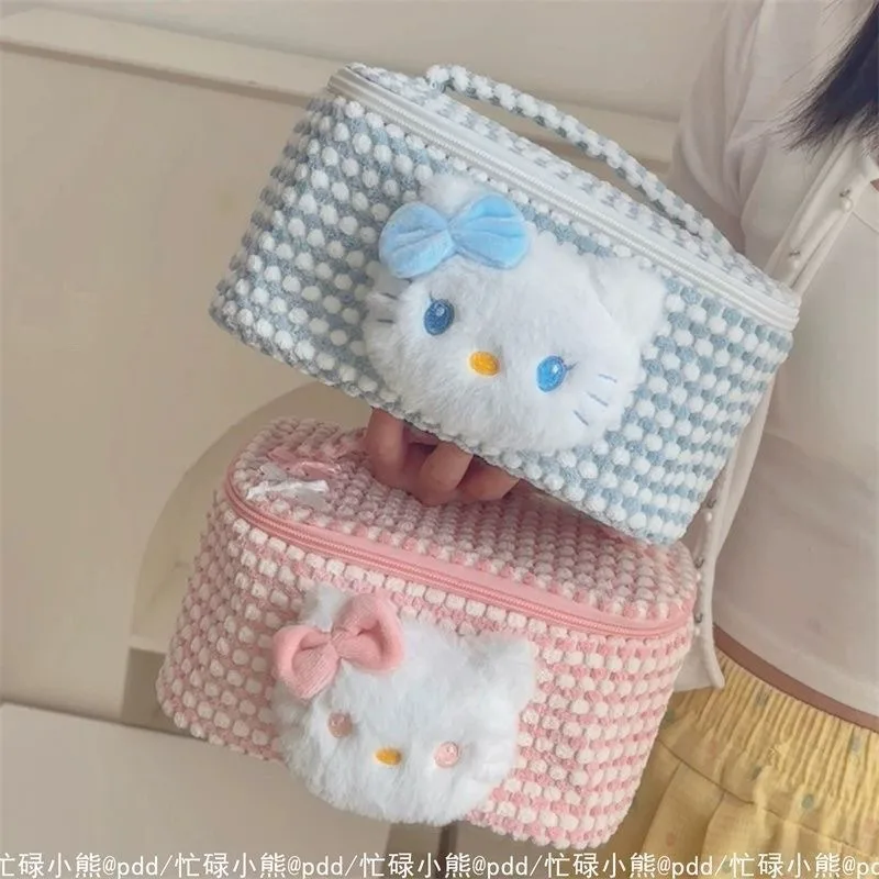 Sanrio Animation Peripheral Hello Kitty Cute and Practical Storage Makeup Creative Small Bag Blue Pink Kitten Holiday Gift