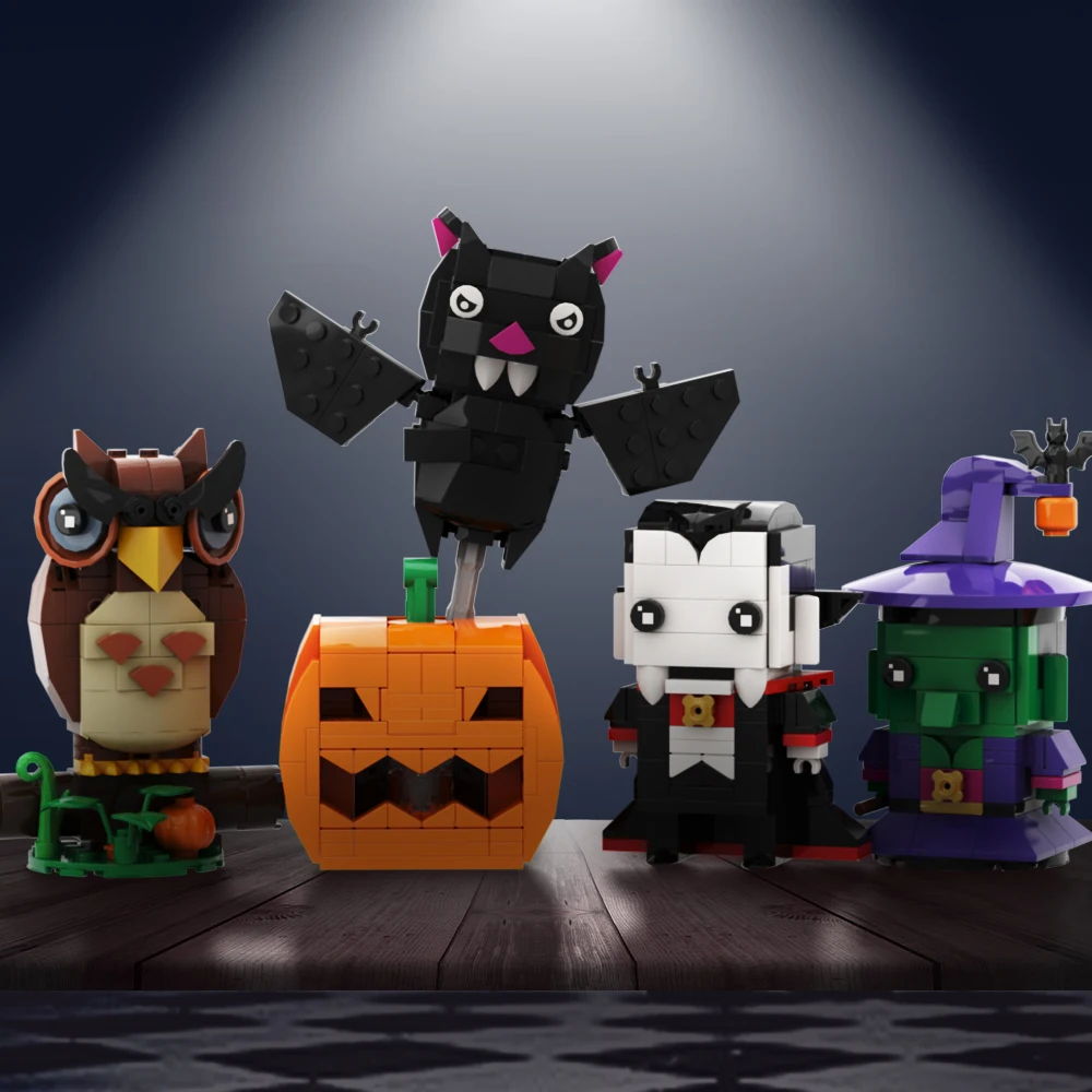 MOC Halloween Brickheadz Building Block Set Owl Pumpkin Bat witch Vampire Terror Bricks Pumpkin Ghost Toys For Gift