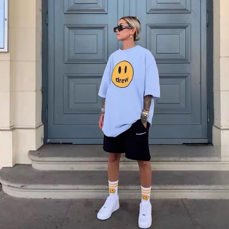 

Drew House Print Short-Sleeve High-Street Casual Couple's Oversized T-Shirt