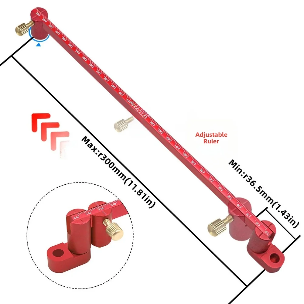 Aluminum Alloy Adjustable Drawing Ruler 360 Degree Rotating For Compass Scribe Center Finder For Metal Woodworking Layout Tool