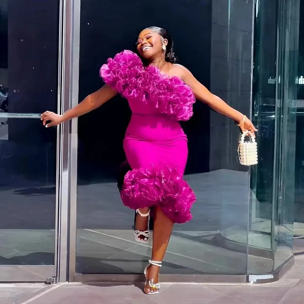 Vestido de Cóctel Corto de Organza Fucsia Personalizado 2026, Vestidos de Noche con Volantes de Lujo, Vestido Elegante para Fiesta de Bodas, Vestidos de Graduación