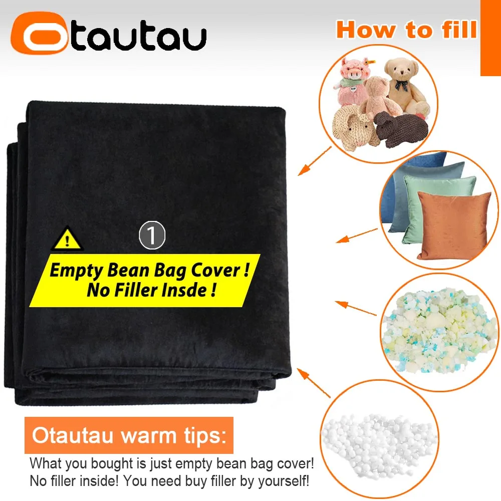 OTAUTAU Soft Velvet Bean Bag Cover Armchair Ottoman Pouf Beanbag Cover SF572【No Filler!Please Buy Filler Yourself!】