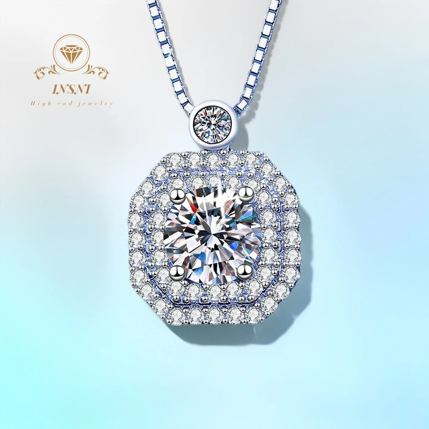 

Paved Moissanite Square Bag Necklace, 925 Sterling Silver, European American Style Luxury Clavicle Chain for Women GIFT