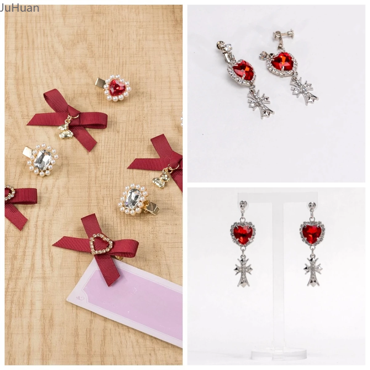 

Japanese Mines Mass-produced Hairpin Sets Earrings Girl's Love Rhinestone Bow Hair Accessories Stud Earrings Jewelry for Women