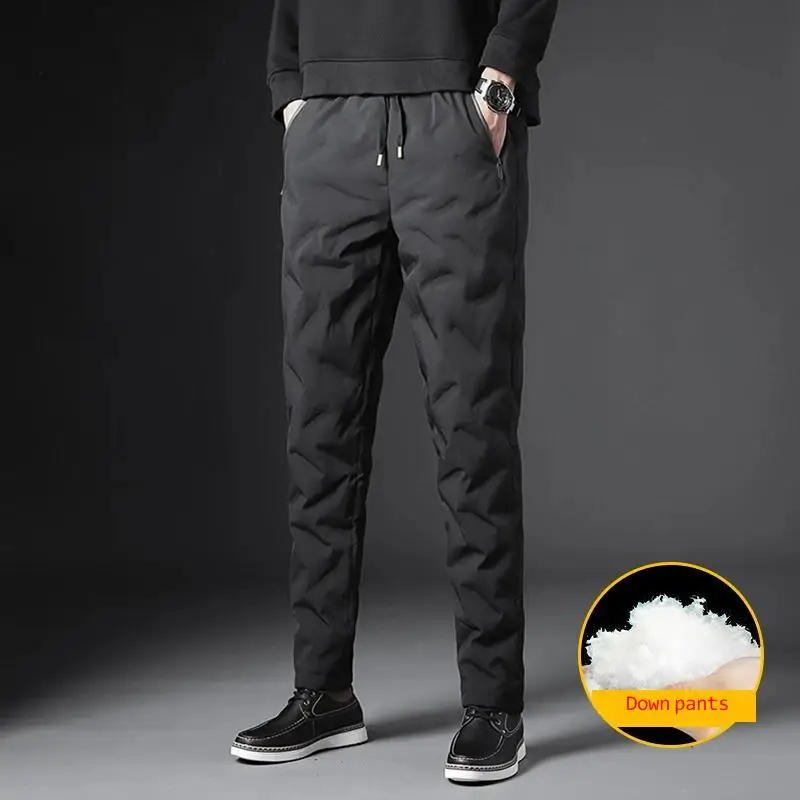 

New 6XL Mens Winter Warm Thick Down Pants Husband Dad Waterproof Windproof Casual Trousers Man Outdoor Underwear Pants