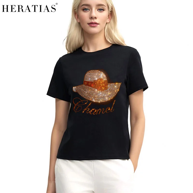 Pretty Ladies Bowler Hat Sun Hat Diamond Figure T-shirt High Quality Ladies Summer Diamond Figure T-shirt S-4XL