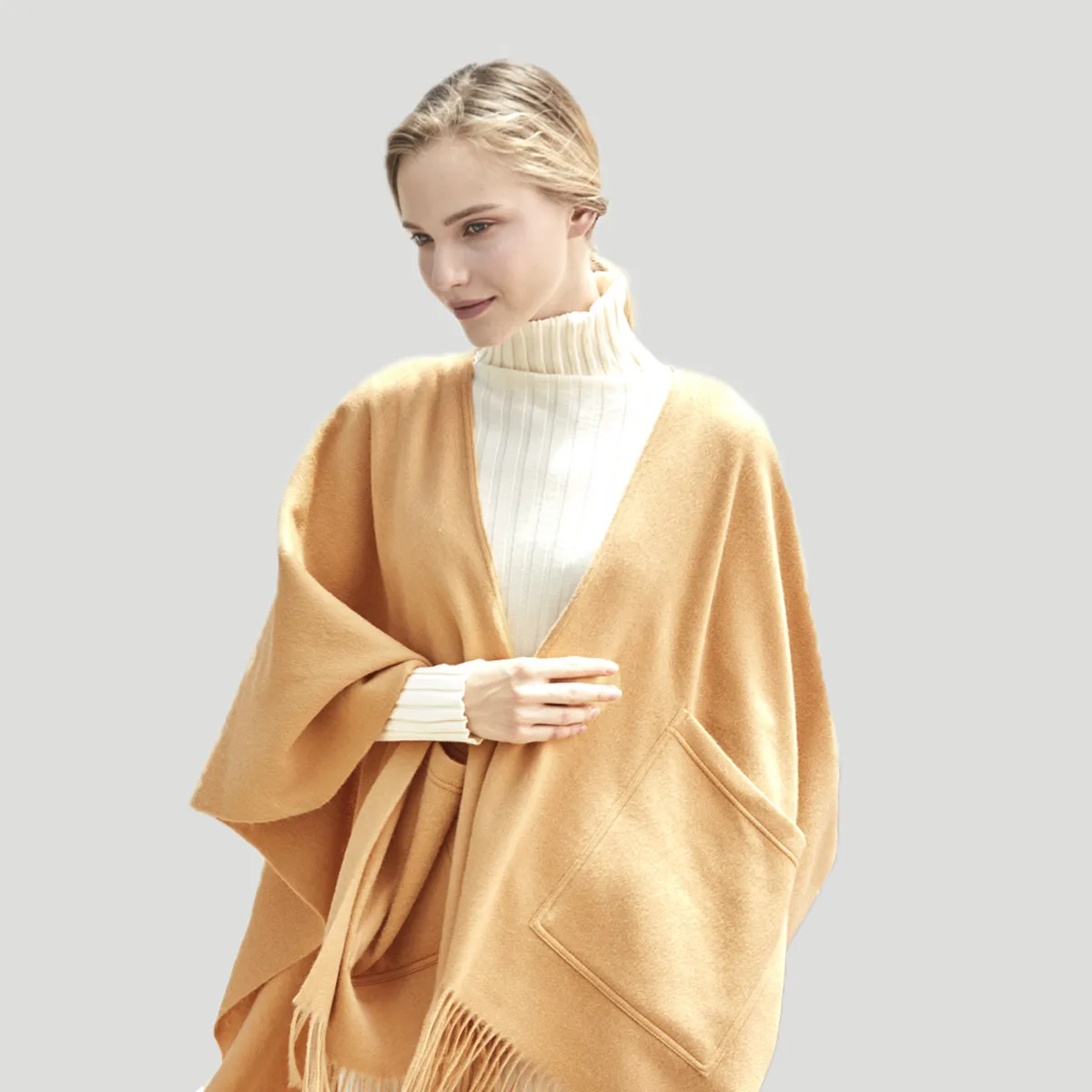 Poncho de lana a la moda para Mujer, Bufanda lisa, chal, Pashmina, Sjaal, invierno, 2022