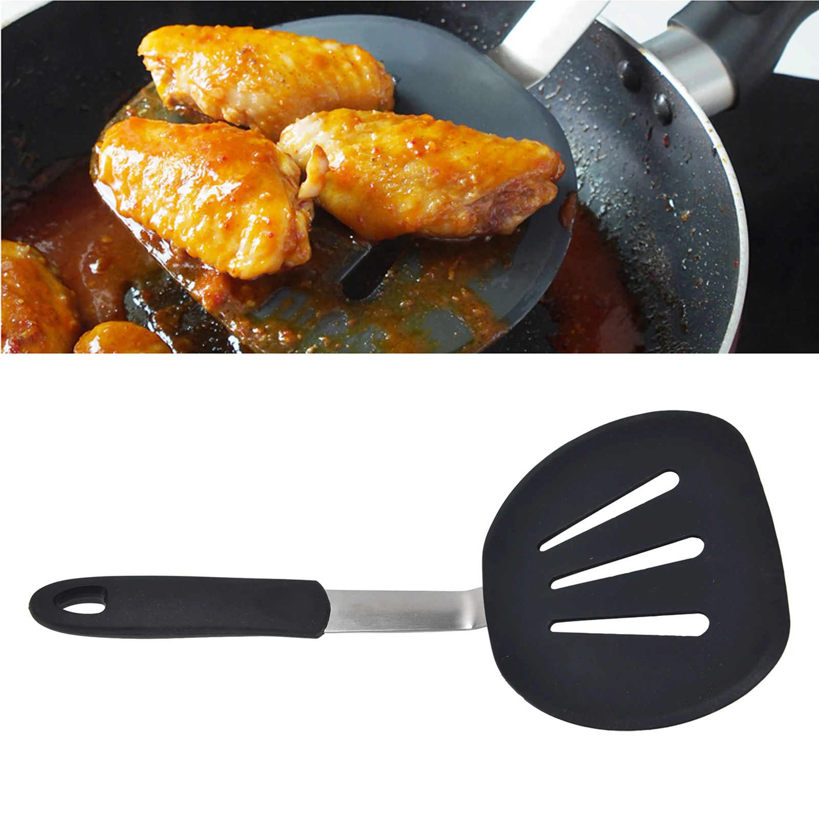 

ZK30 Chef Wide Round Spatula Flexible Silicone Spatula Heat Resistant for Pancake Eggs and More