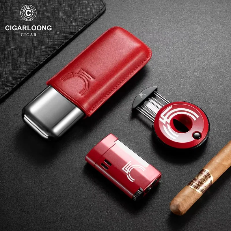 2027 Cigar Smoking Set with Logo, Cigar Case, Lighter, Accessories, Multifunction Suits, Christmas Gift Box, CLT-23HX1