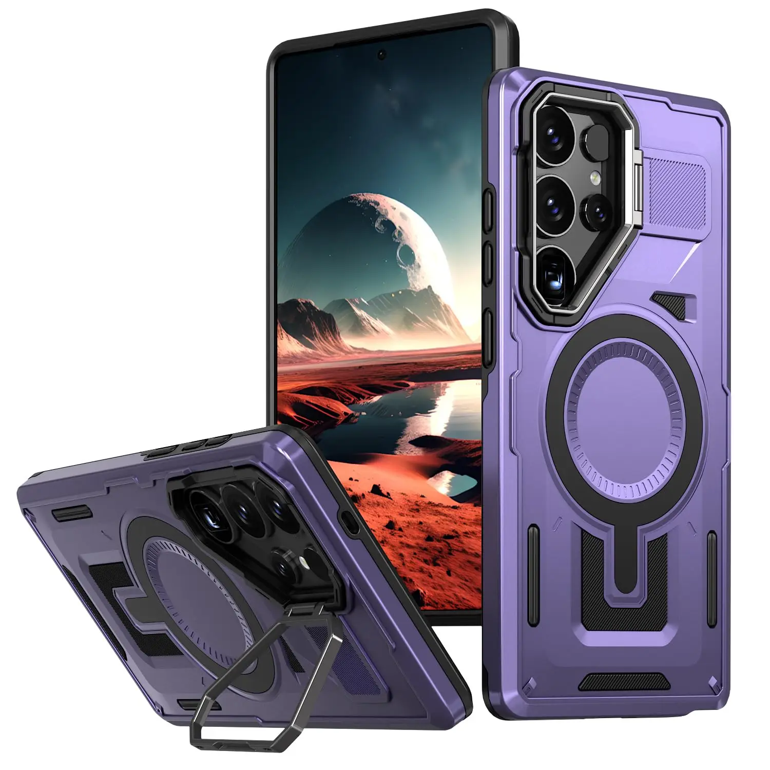

Magnetic Case for Samsung Galaxy S25 Ultra/S25 Plus/S25 - Military Grade Anti-Fall Protection with Horizontal Stand, Flip Lens