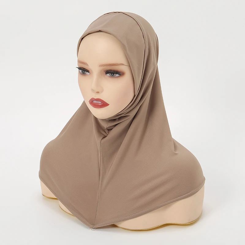 Wholesale Crystal Hemp Hijab Undercap With Chin Part Solid Color Inner Cap For Woman Ready To Wear Muslim Caps Bonnet 48*36cm