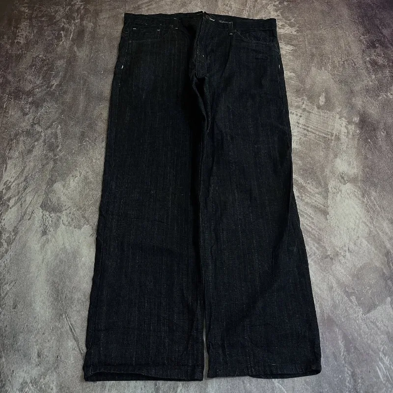 Y2K موضة جديدة نمط التطريز الأسود فضفاض الجينز النساء Harajuku الهيب هوب شعبية روك عادية مهرج عالية الخصر بنطال ذو قصة أرجل واسعة