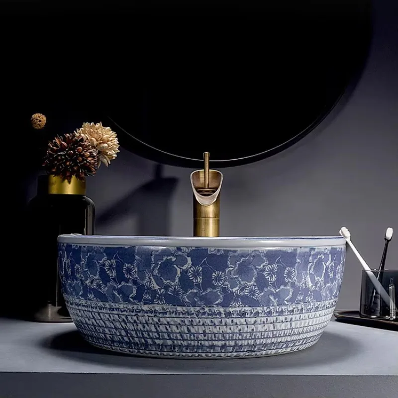 Art ceramic basin Jingdezhen blue and white porcelain above the counter sink bathroom vanity top washing dishes