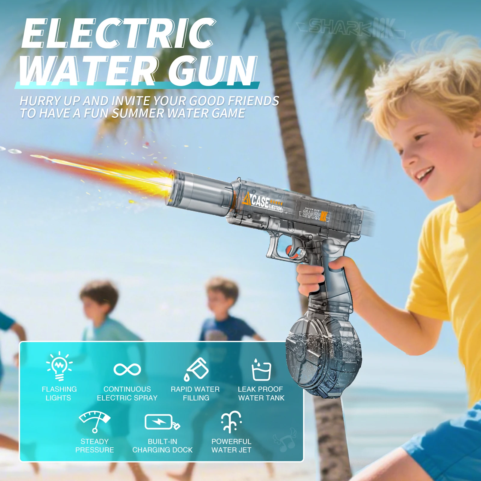 Pistolas de agua eléctricas para niños, juguetes de verano para exteriores, juegos de piscina y playa, pistola de agua Led automática portátil de alta potencia, juguete para regalo para niños