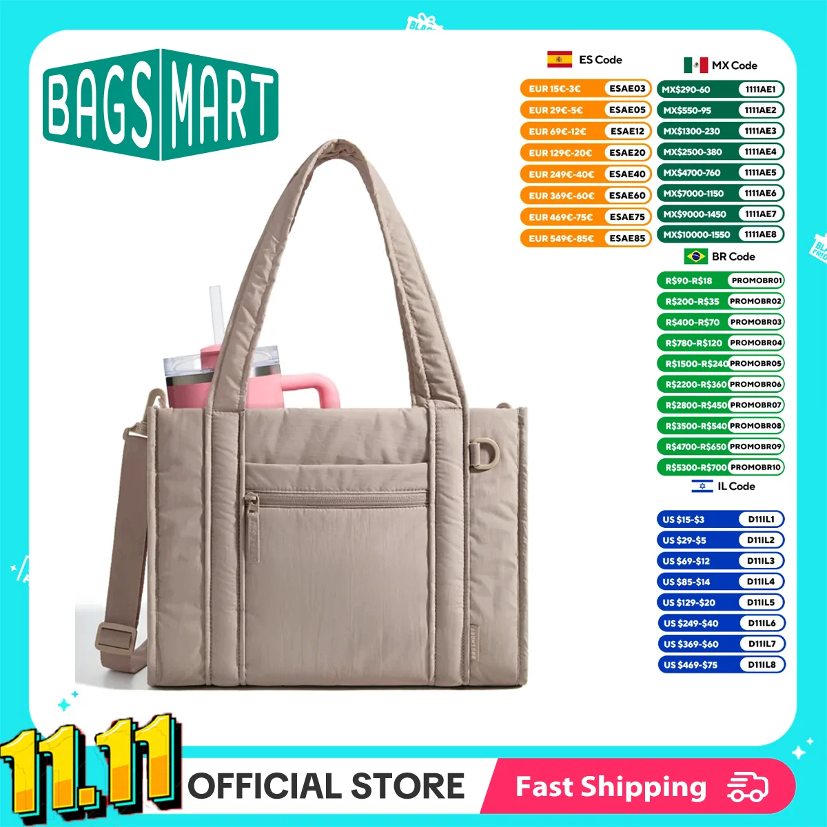 

BAGSMART Маленькая женская сумка-тоут, легкая сумка через плечо с застежкой-молнией, мини-сумка на плечо для путешествий, работы, колледжа