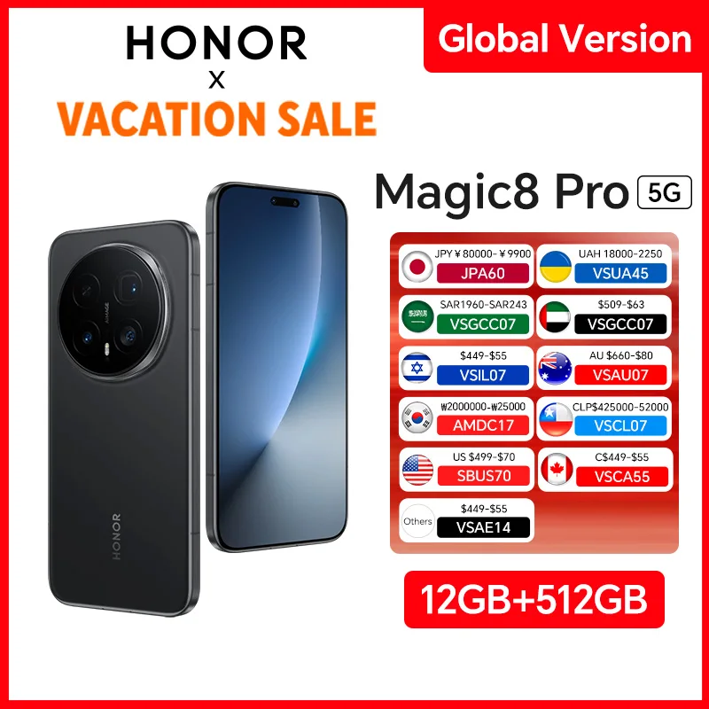 HONOR Magic8 Pro 12GB+512GB Global Version 5G Smartphone 6.71'' 120Hz OLED Display 200MP Cameras 7100mAh 100W SuperCharge