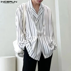 INCERUN Men Striped Shirt Lapel Long Sleeve Double Breasted Casual Men Clothing Streetwear Loose 2024 Korean Fashion Male Shirts