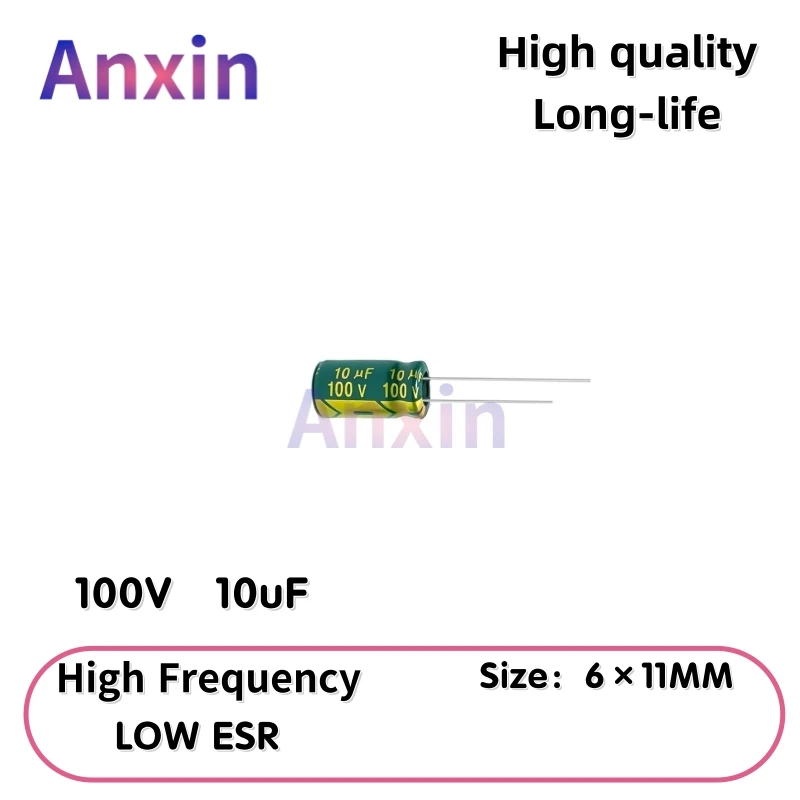 

50PCS 100V10uF Aluminum Capacitor, High Frequency Low ESR 105°C Radial for Power Supply Long-life 6×11MM