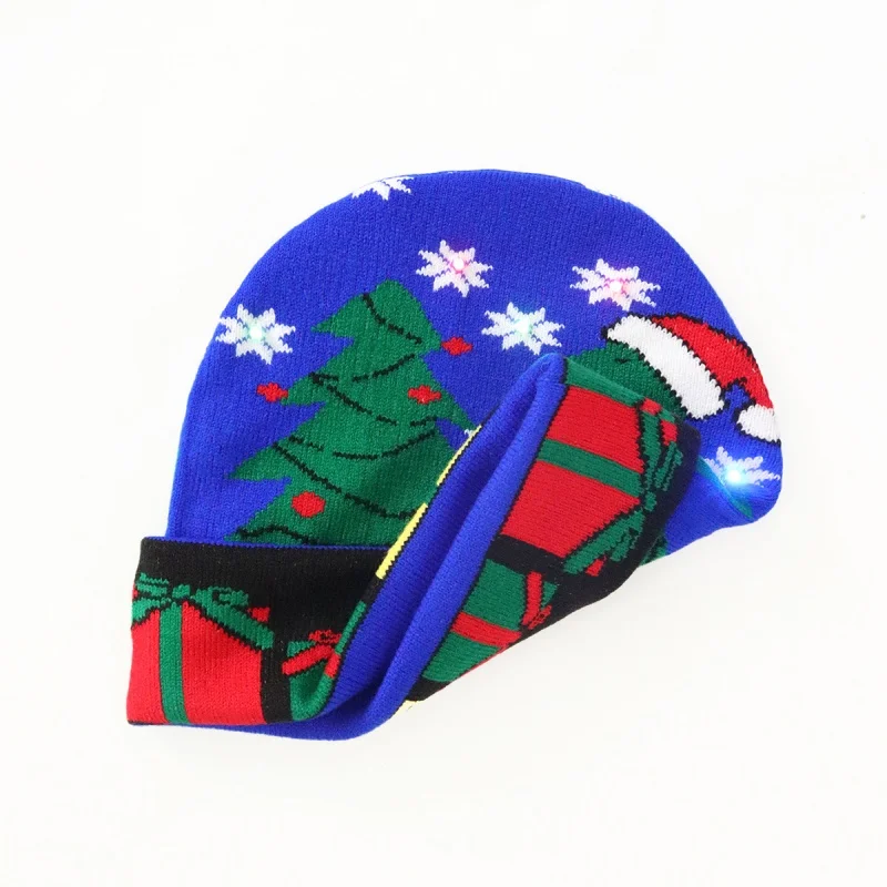 New Christmas Lighting Hat Women Fashionable Shining Windproof Knit Cap Autumn Winter Flanging Festival Party Woolen Hat Men