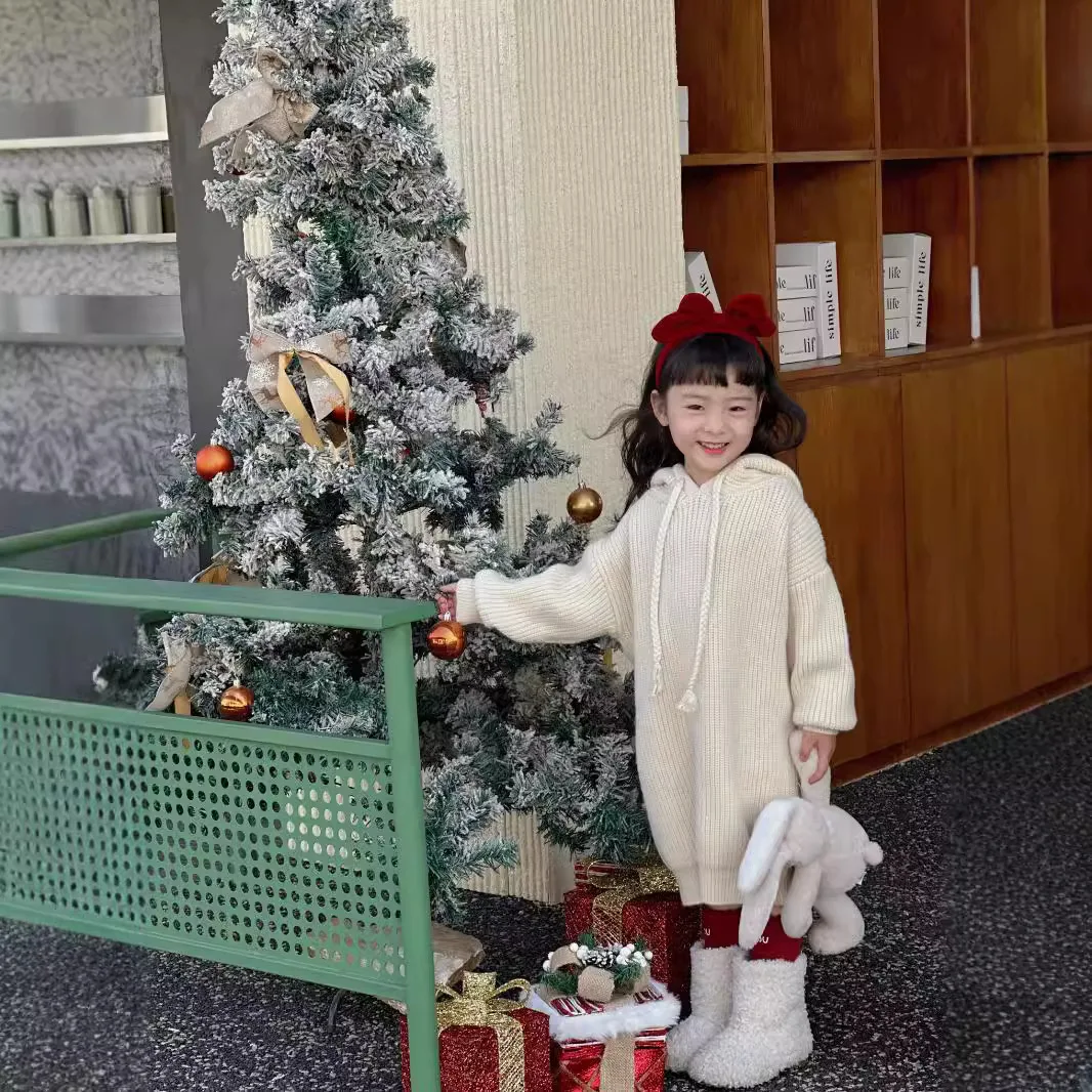 versao-coreana-do-vestido-das-meninas-2025-outono-e-inverno-novo-bebe-casual-com-capuz-saia-de-malha-menina-camisola-saia