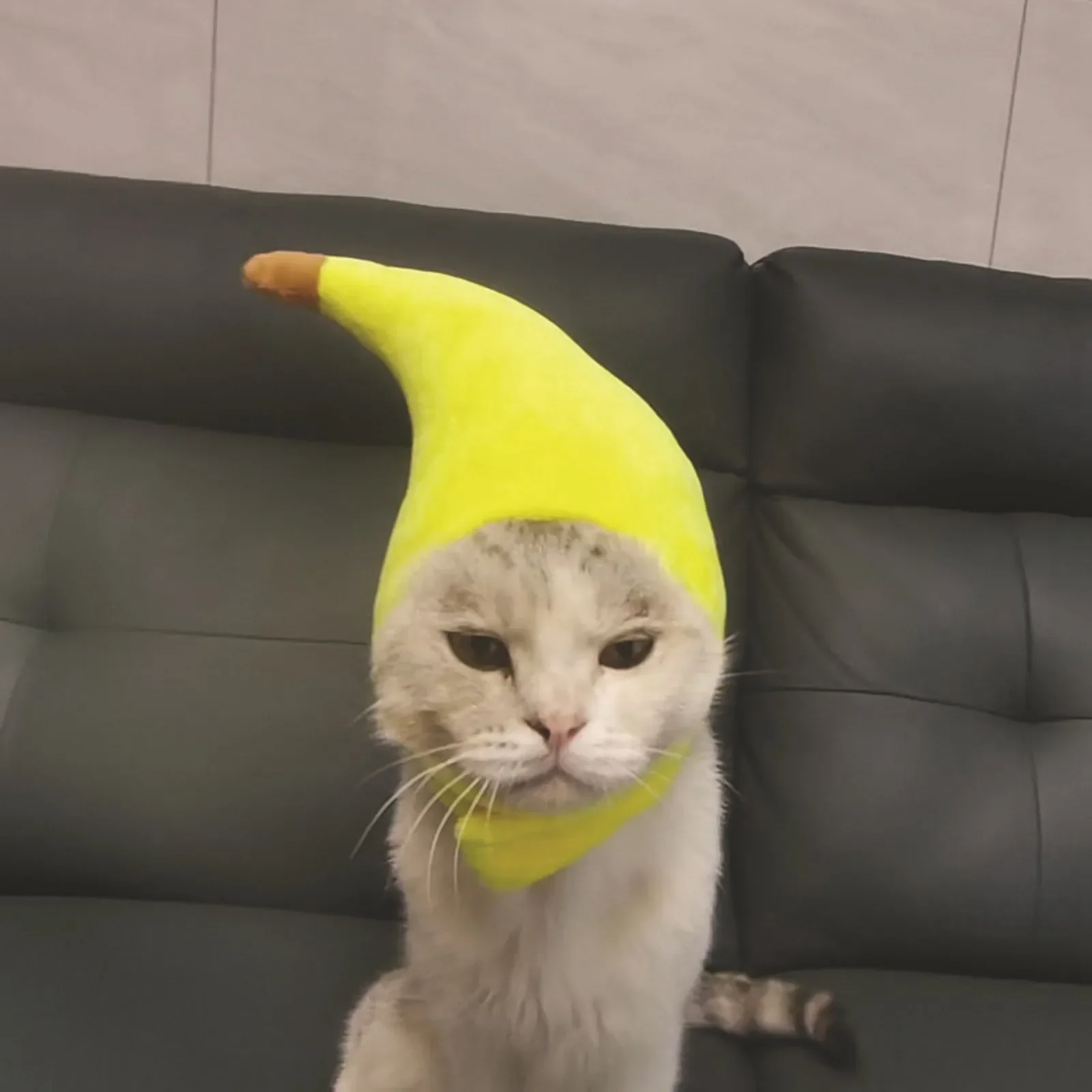 Funny Quirky Banana Pet Headgear Cute Cat Decoration Fluffy Banana Hat for Pet Partie and Role-Playing Costume Performance Props