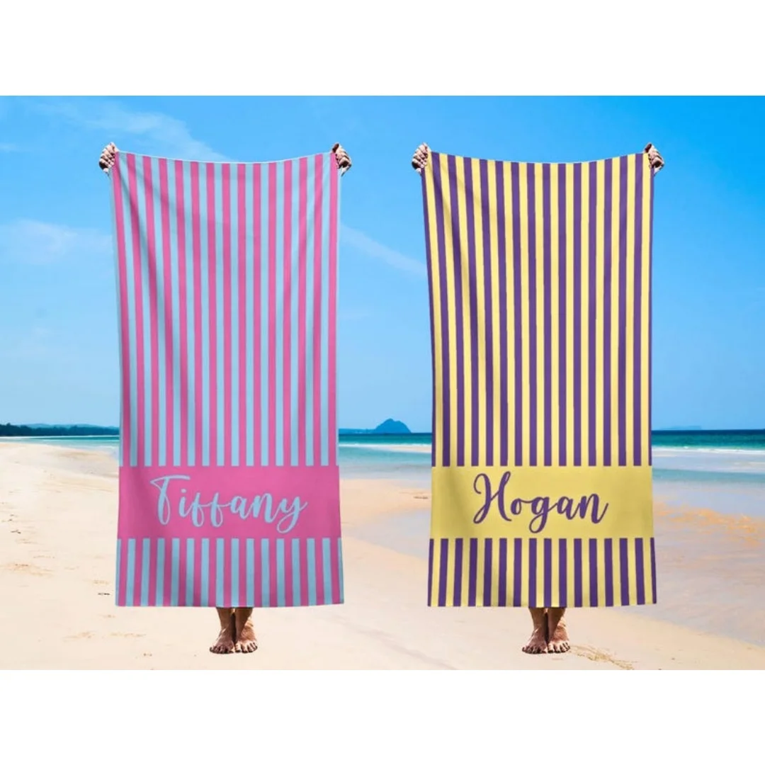 Strandtücher mit individuellem Namen, Farbe, leichtes Mikrofaser-Handtuch, Anti-Sand, schnell trocknendes Badetuch, personalisiertes Geschenk für Geburtstagsvater – Detail 7