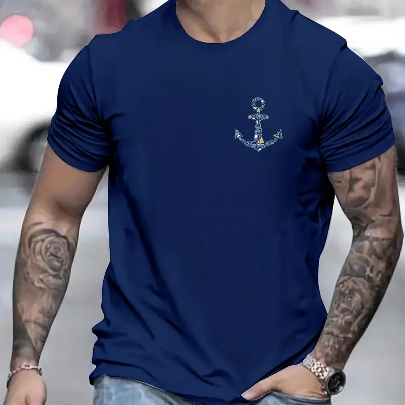 New Vintage Men\'s T-shirt with Ship Anchor Pattern 3D Printing Summer Loose O-Neck Short Sleeve Casual Sports Top Plus Size T-sh