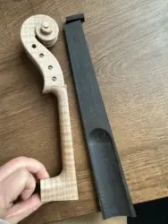 Unpainted Flames 4/4 Violin Head Neck with Ebony Fingerboard, Flame Maple Wood, DIY Headstock, Real Photos, 1PC, 1 Set