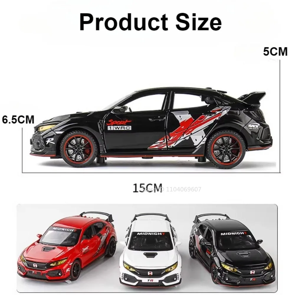 Scale 1:32 CIVIC TYPE-R Car Model Toy Doors Opened Music Light Pull Back Miniature Vehicle Models Deicast Metal Gifts for Kids