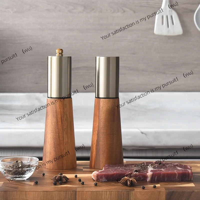 Stainless steel brushed steel head sea salt pepper mill kitchen solid wood seasoning ********ual ceramic core pepper grinder