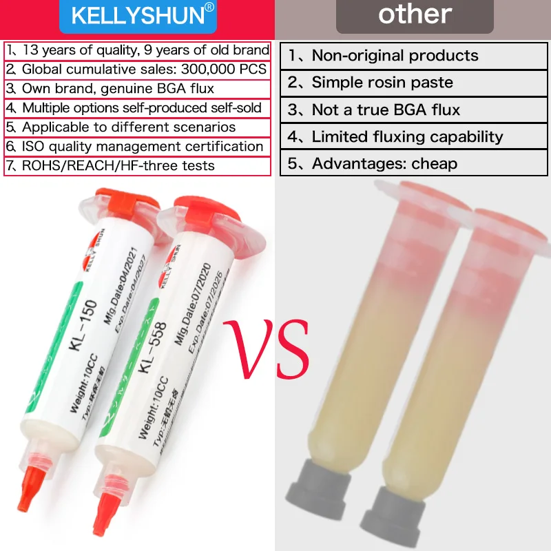 Imagem -04 - Kellyshun Bga Pcb Não Limpo Pasta de Solda Soldagem Avançada Óleo Fluxo de Graxa Solda Reparação Estanho 100 Original 10cc