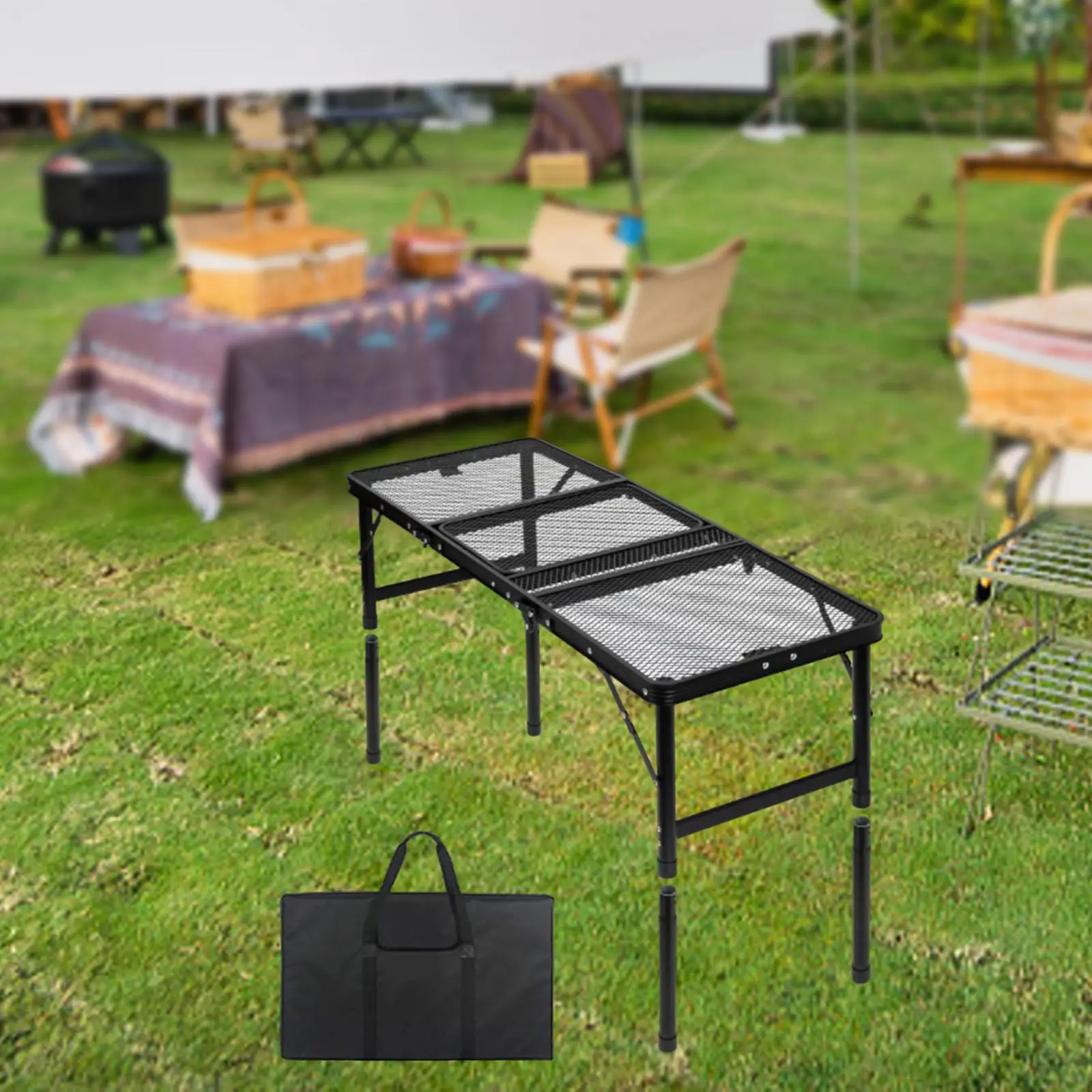 Folding Grill Table Multifunctional Metal Iron Mesh Portable Lightweight Camp Table for Travel Hiking Outdoor Barbecue Backyard